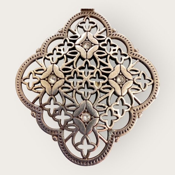 Brighton Silver Tone Keyring Keychain Ornate Filigree Design Crystal Accents - Picture 4 of 4